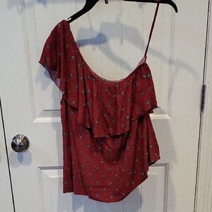 Abercrombie & Fitch Red Asymmetrical Ruffled Sleeveless Blouse